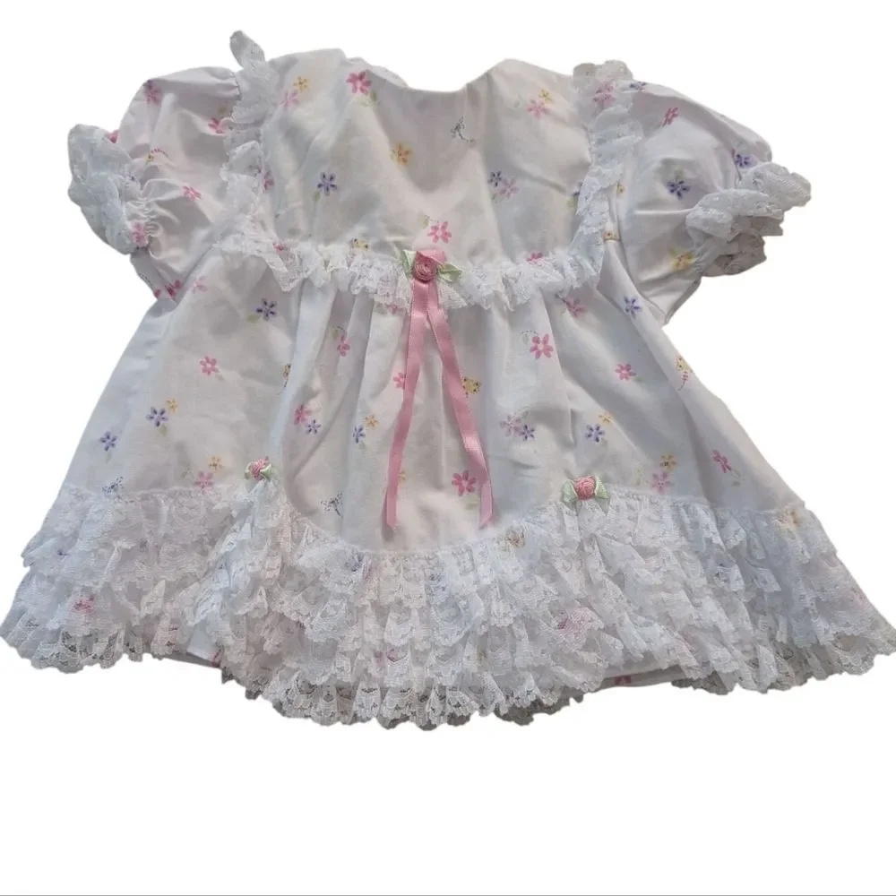 Sesame Street Y2K Infant Girls White Floral‎ Butterfly Dress Bloomers Lace